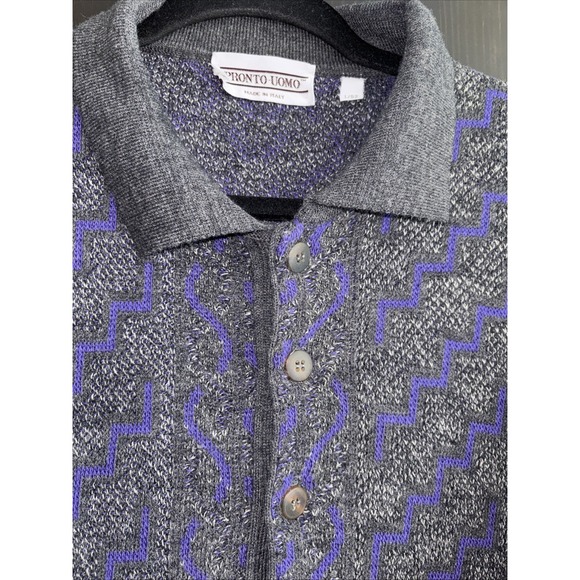 VTG 90s Men's Pronto-Uomo Wool Blend Sweater Multicolor Geometric Design Sz L/52 - Picture 1 of 13